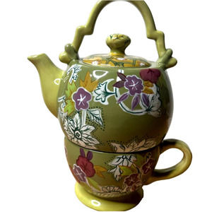 Tracy Porter Olivia Hand Painted Tea For One 3 Piece Set Single Serving Tea Pot